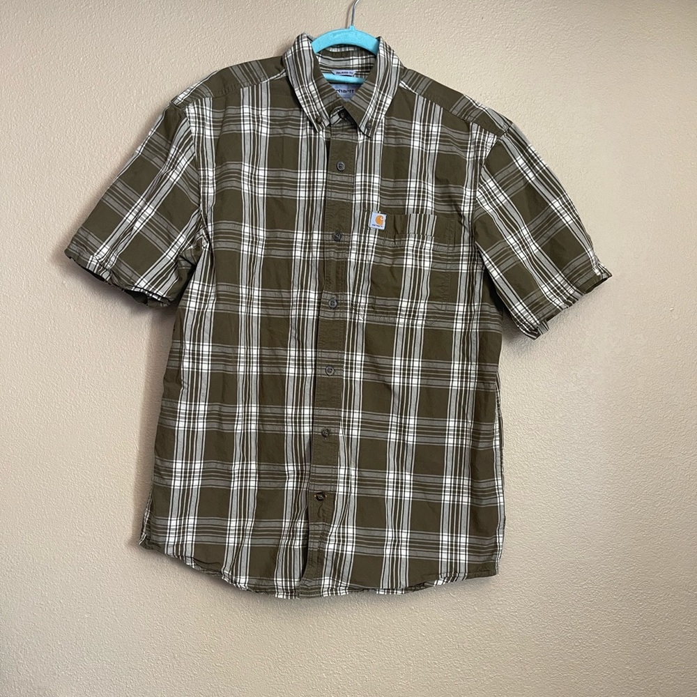 Mens  Medium relaxed fit plaid carthartt  short sleeve button up shirt